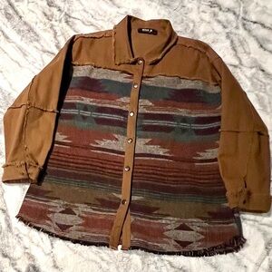 Southwestern Aztec Snap Up Jacket in Rust Western Shacket L